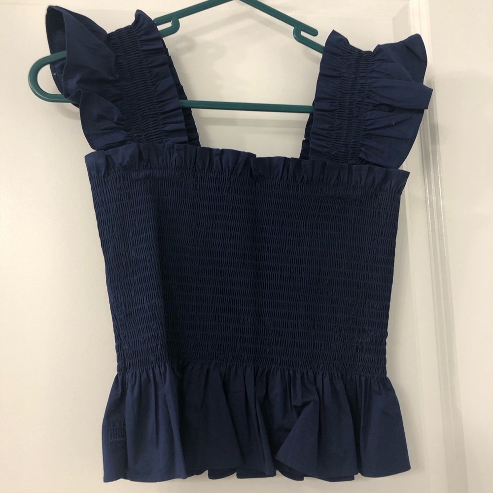 Hill House Midnight Blue Ruffle Blouse